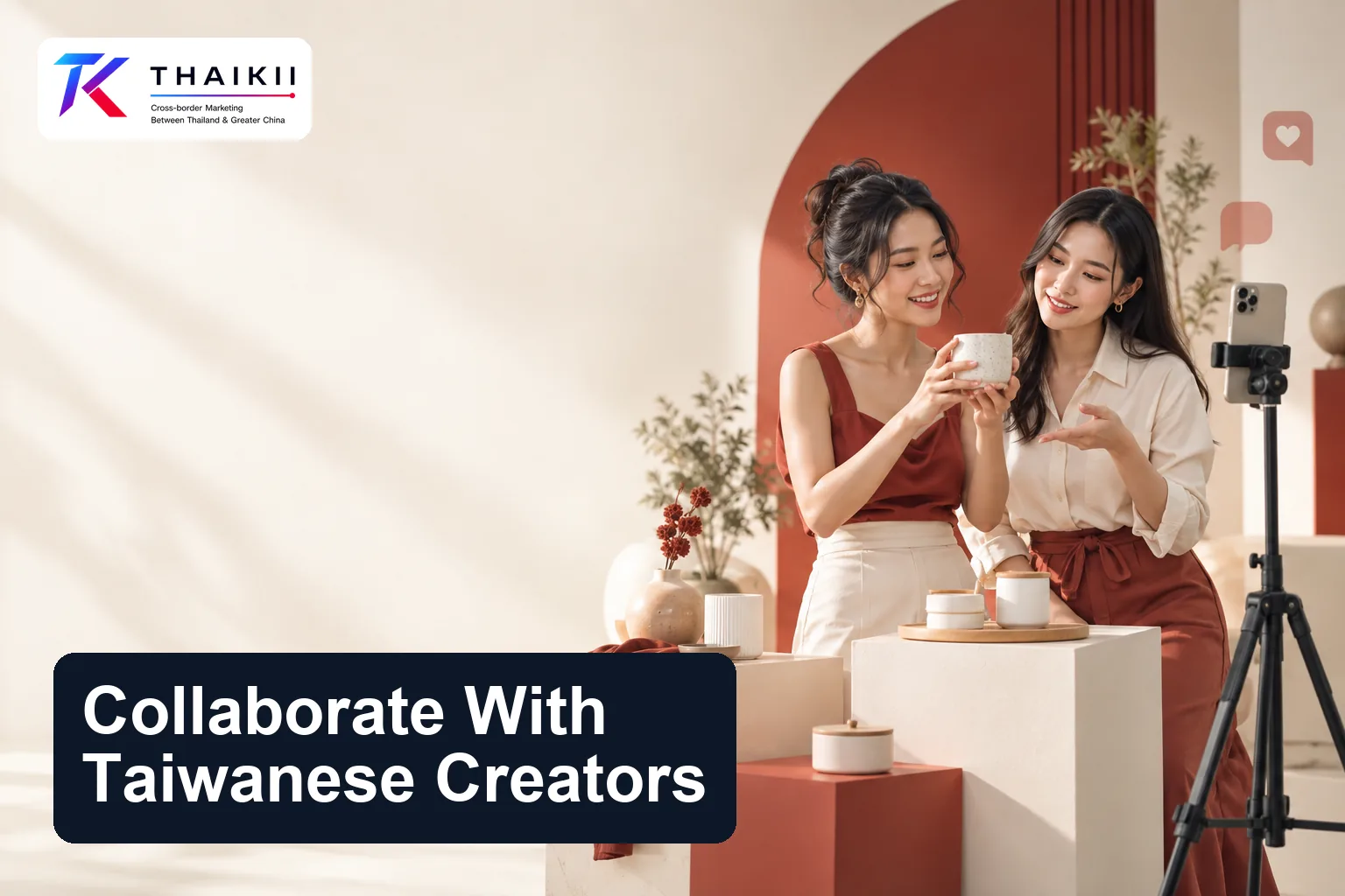 Two content creators demonstrating lifestyle products for a Thai brand's Taiwan marketing campaign